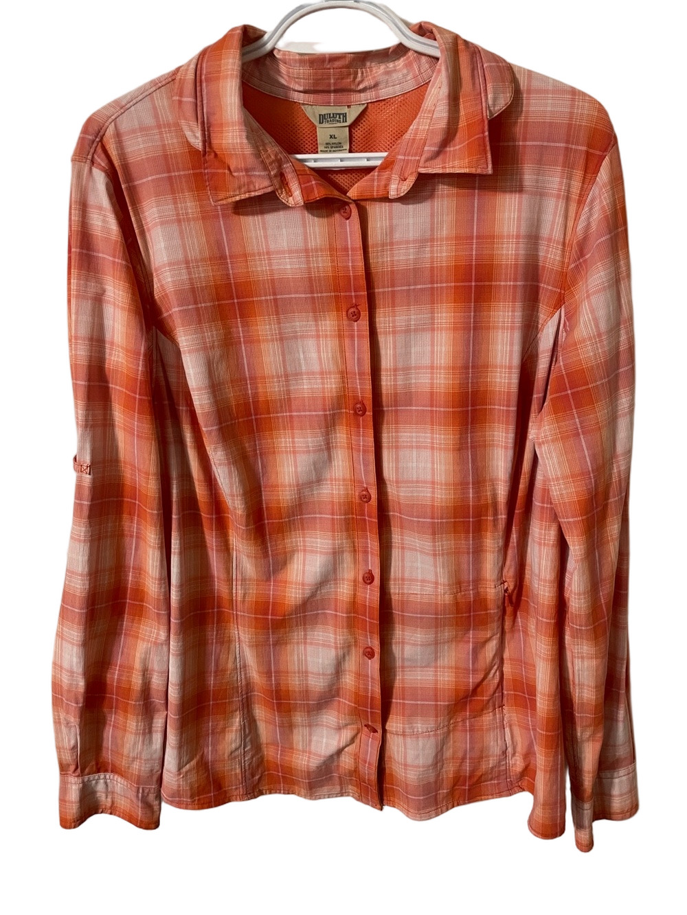 Duluth Trading Co Orange Plaid Button-Down Shirt Size XL